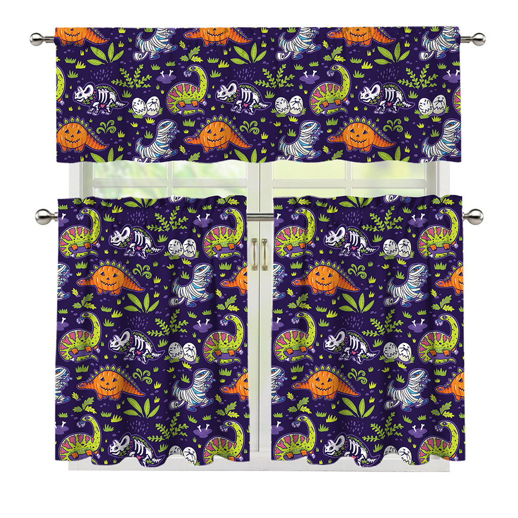 Cute Dino Halloween Pattern Print 3 Piece Kitchen Curtains