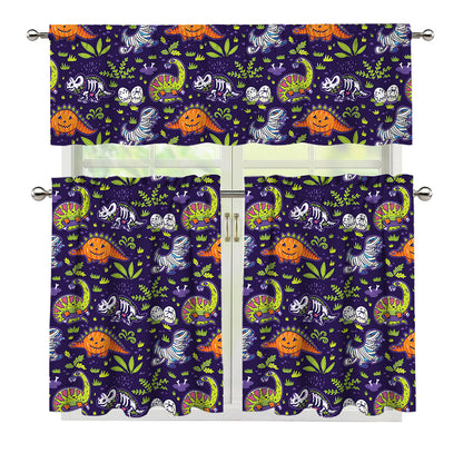 Cute Dino Halloween Pattern Print 3 Piece Kitchen Curtains