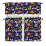 Cute Dino Halloween Pattern Print 3 Piece Kitchen Curtains