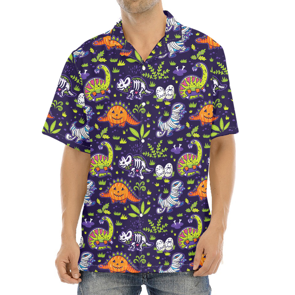 Cute Dino Halloween Pattern Print Aloha Shirt