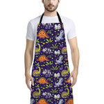 Cute Dino Halloween Pattern Print Bib Apron With Pocket