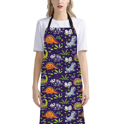 Cute Dino Halloween Pattern Print Bib Apron With Pocket