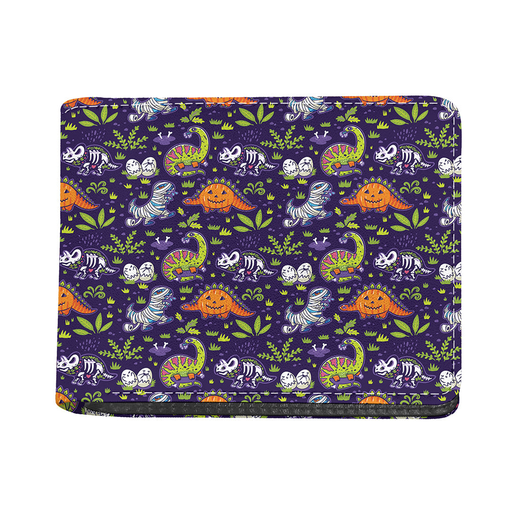 Cute Dino Halloween Pattern Print Bifold Wallet