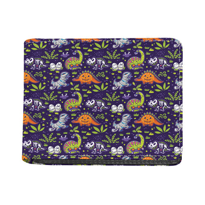 Cute Dino Halloween Pattern Print Bifold Wallet