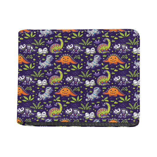 Cute Dino Halloween Pattern Print Bifold Wallet