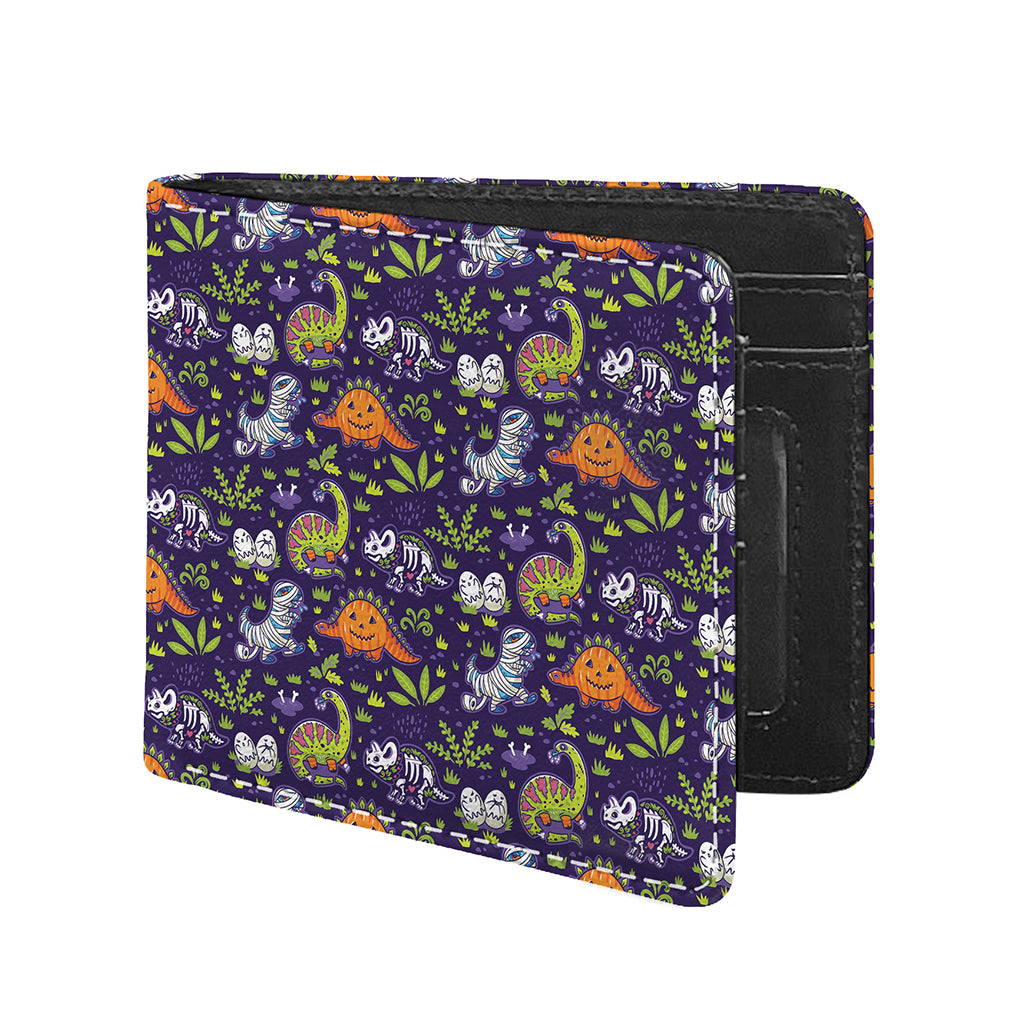 Cute Dino Halloween Pattern Print Bifold Wallet