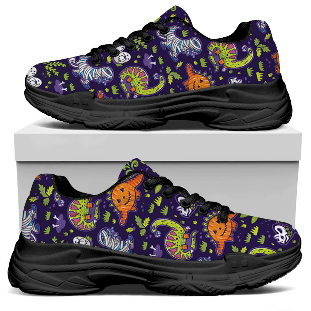 Cute Dino Halloween Pattern Print Black Chunky Shoes