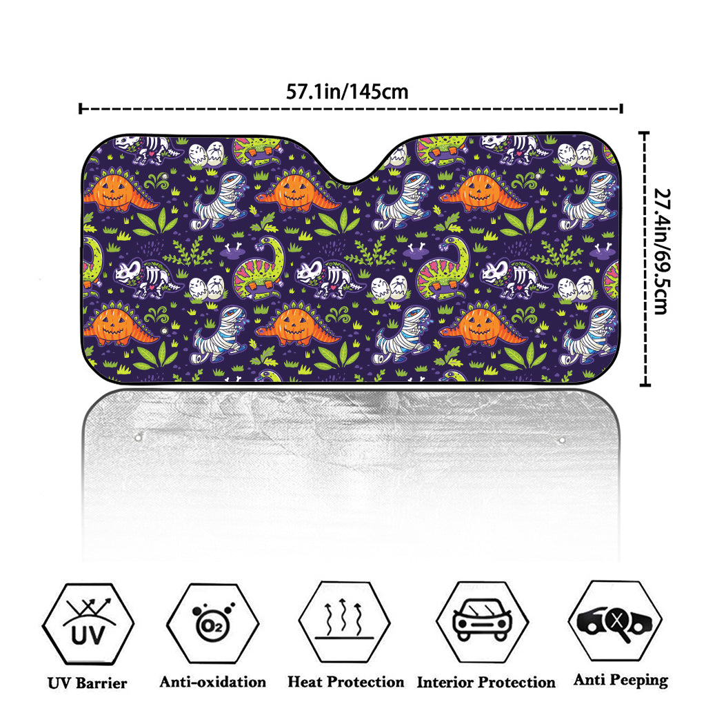 Cute Dino Halloween Pattern Print Car Windshield Sun Shade