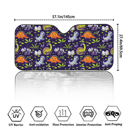 Cute Dino Halloween Pattern Print Car Windshield Sun Shade