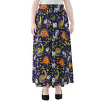 Cute Dino Halloween Pattern Print Chiffon Maxi Skirt
