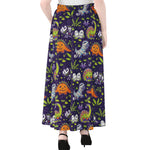 Cute Dino Halloween Pattern Print Chiffon Maxi Skirt