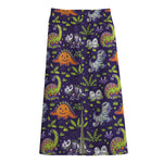 Cute Dino Halloween Pattern Print Cotton Front Slit Maxi Skirt