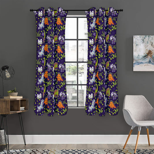 Cute Dino Halloween Pattern Print Curtain