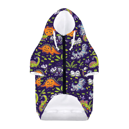 Cute Dino Halloween Pattern Print Dog Zip Up Hoodie