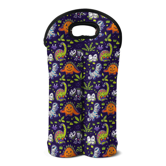 Cute Dino Halloween Pattern Print Double Neoprene Wine Tote