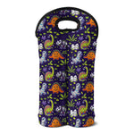 Cute Dino Halloween Pattern Print Double Neoprene Wine Tote