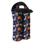 Cute Dino Halloween Pattern Print Double Neoprene Wine Tote