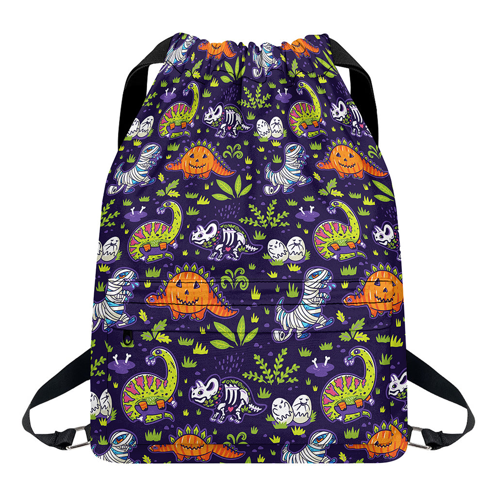 Cute Dino Halloween Pattern Print Drawstring Backpack