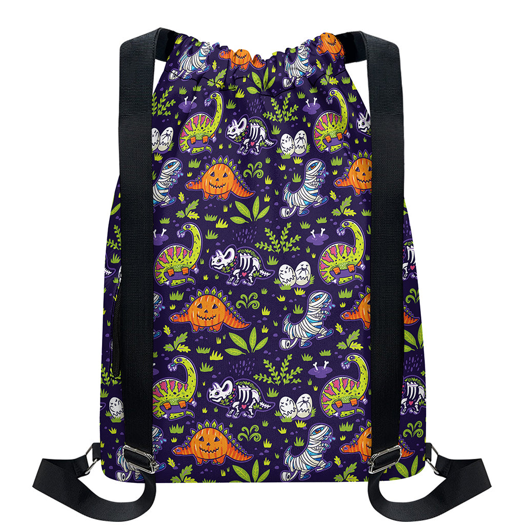 Cute Dino Halloween Pattern Print Drawstring Backpack