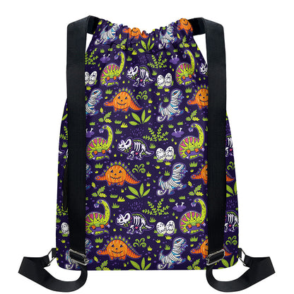 Cute Dino Halloween Pattern Print Drawstring Backpack