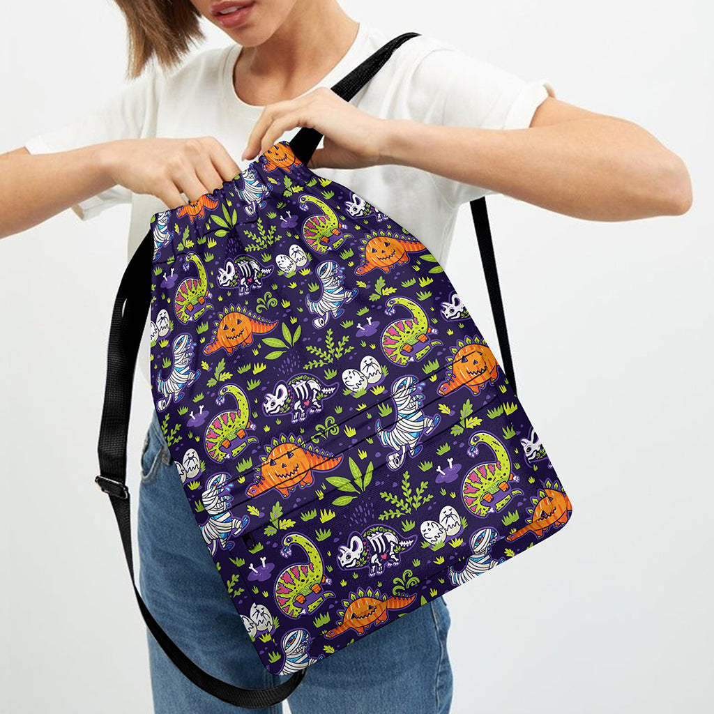 Cute Dino Halloween Pattern Print Drawstring Backpack