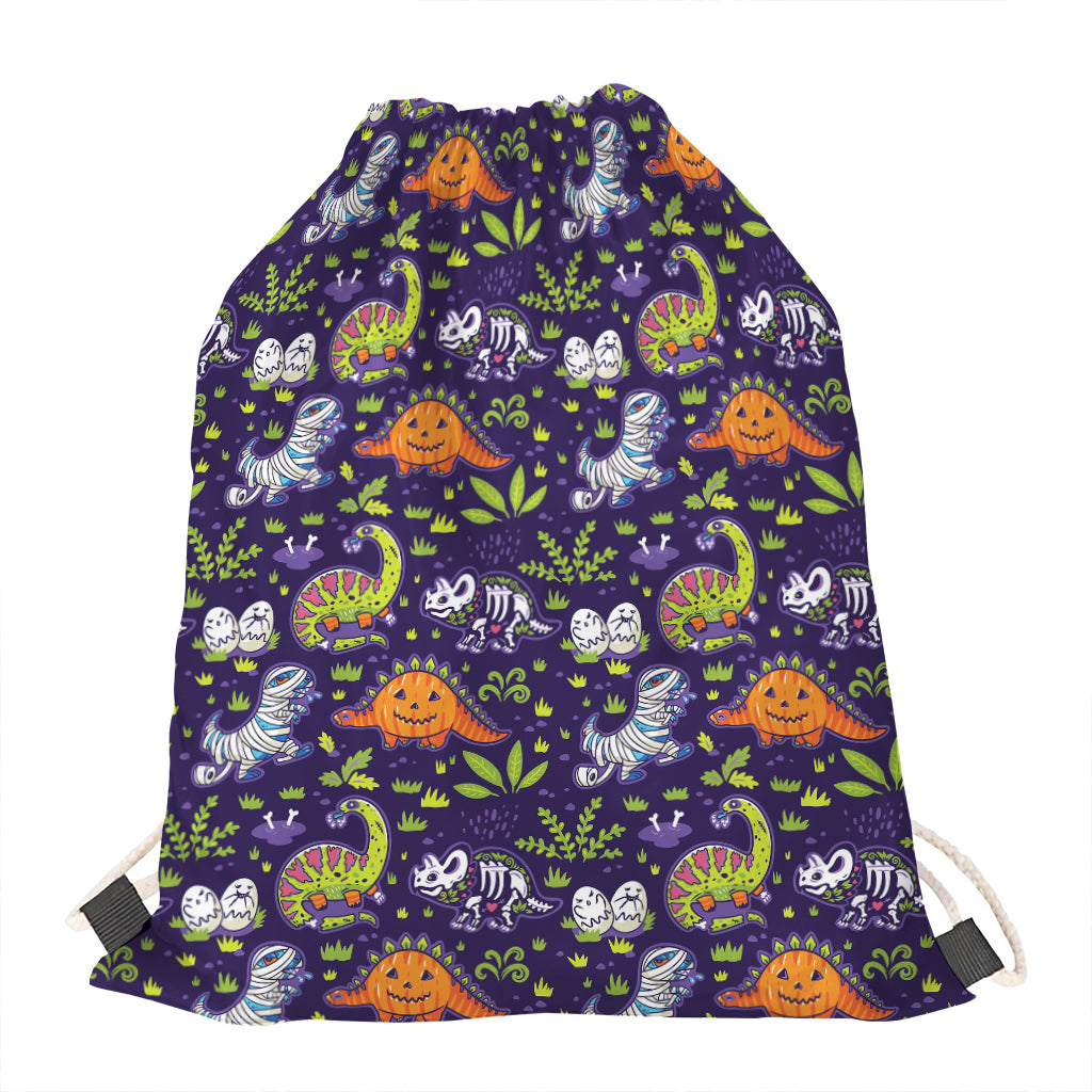 Cute Dino Halloween Pattern Print Drawstring Bag