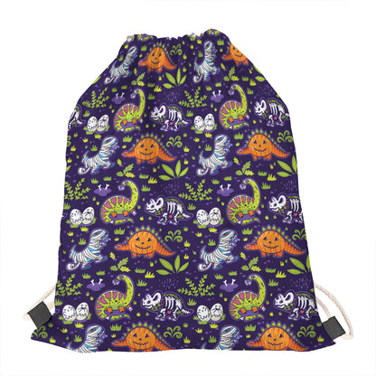 Cute Dino Halloween Pattern Print Drawstring Bag