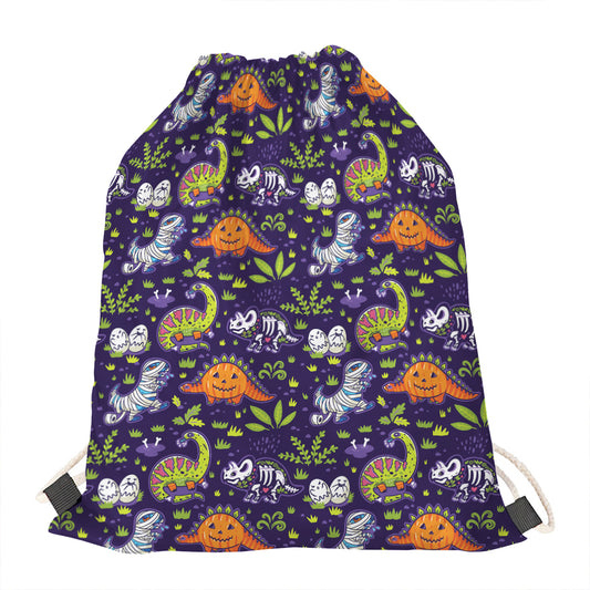 Cute Dino Halloween Pattern Print Drawstring Bag