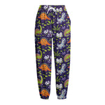 Cute Dino Halloween Pattern Print Fleece Lined Knit Pants