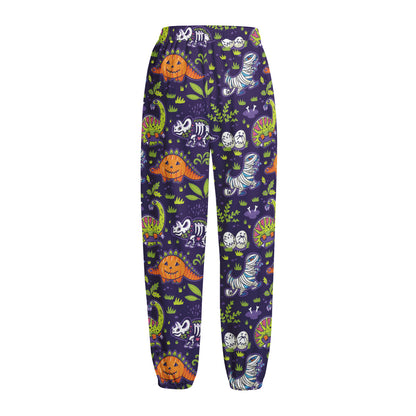 Cute Dino Halloween Pattern Print Fleece Lined Knit Pants