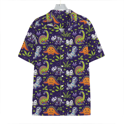 Cute Dino Halloween Pattern Print Hawaiian Shirt