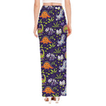 Cute Dino Halloween Pattern Print High Slit Maxi Skirt