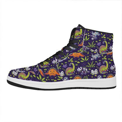 Cute Dino Halloween Pattern Print High Top Leather Sneakers