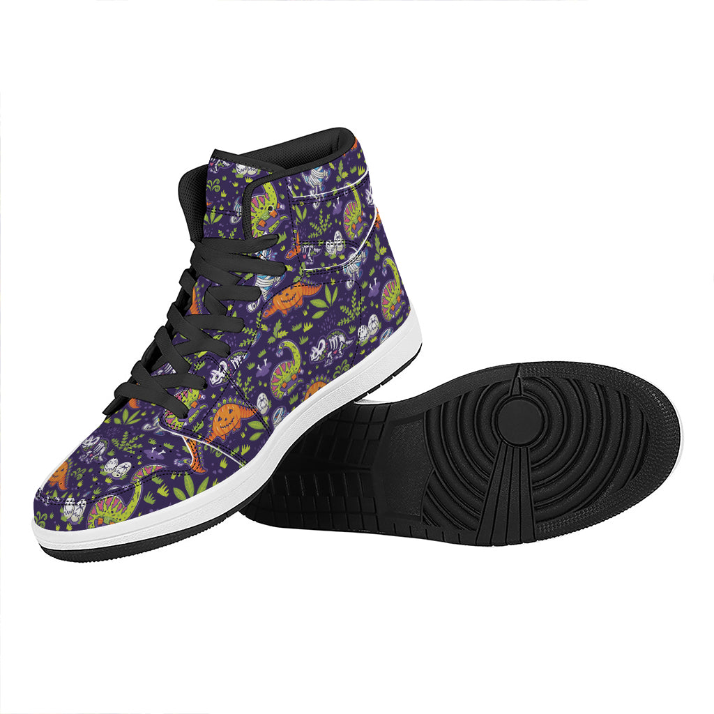 Cute Dino Halloween Pattern Print High Top Leather Sneakers