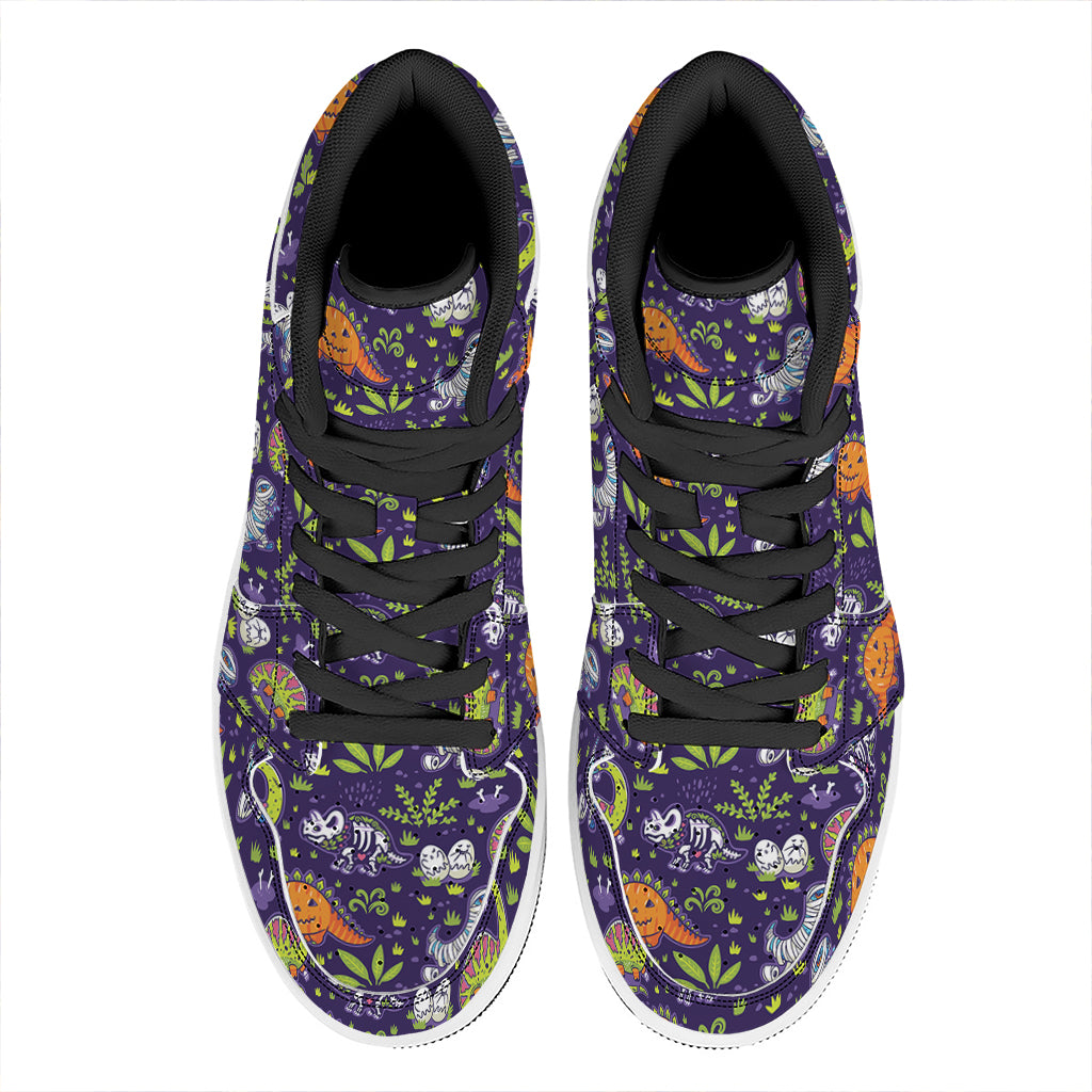 Cute Dino Halloween Pattern Print High Top Leather Sneakers