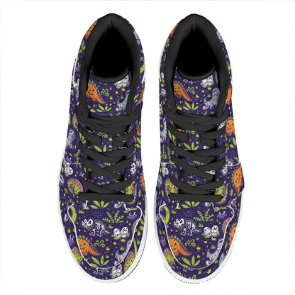 Cute Dino Halloween Pattern Print High Top Leather Sneakers
