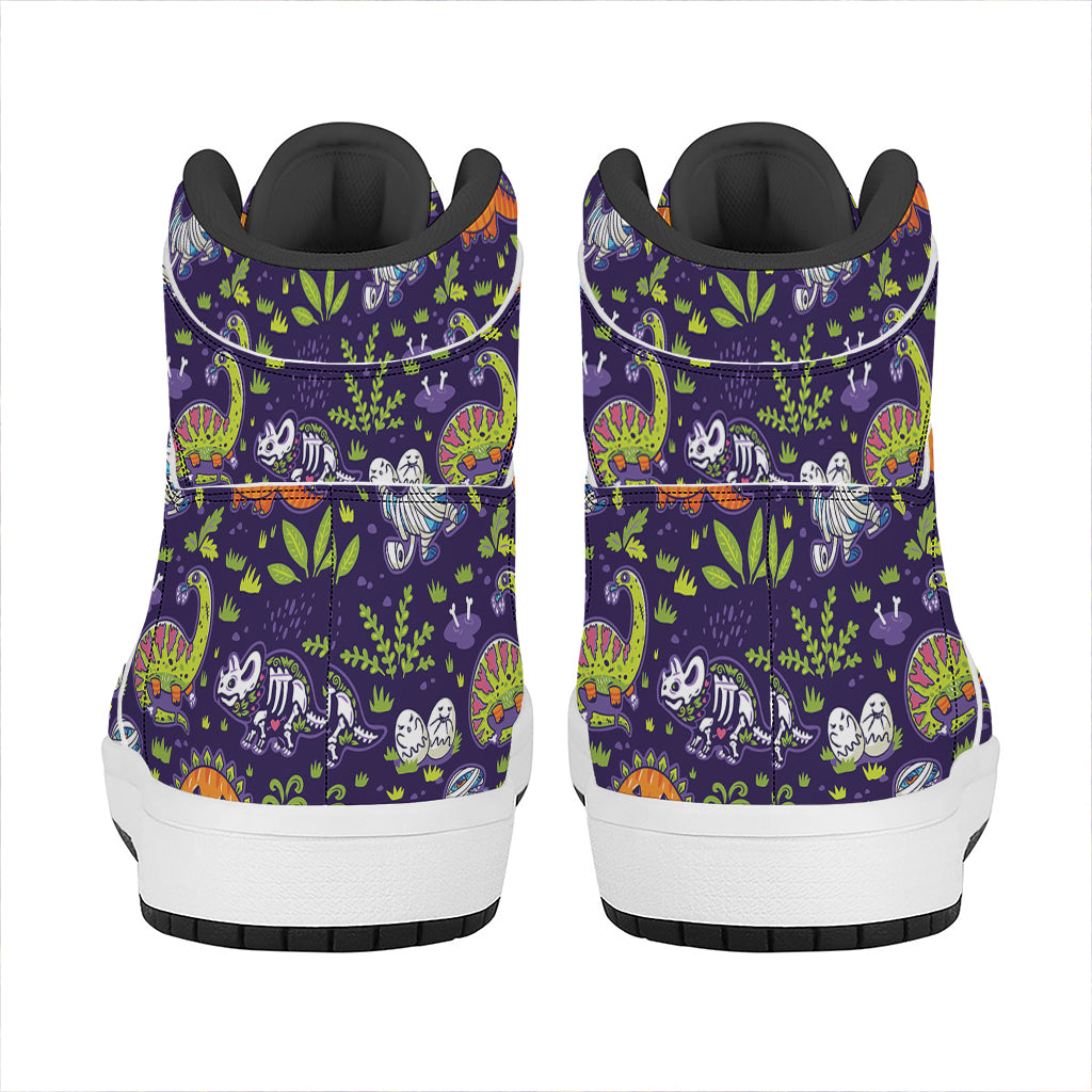 Cute Dino Halloween Pattern Print High Top Leather Sneakers