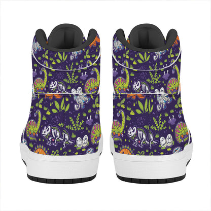 Cute Dino Halloween Pattern Print High Top Leather Sneakers