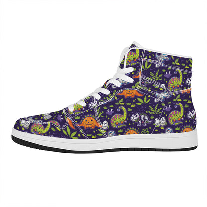 Cute Dino Halloween Pattern Print High Top Leather Sneakers