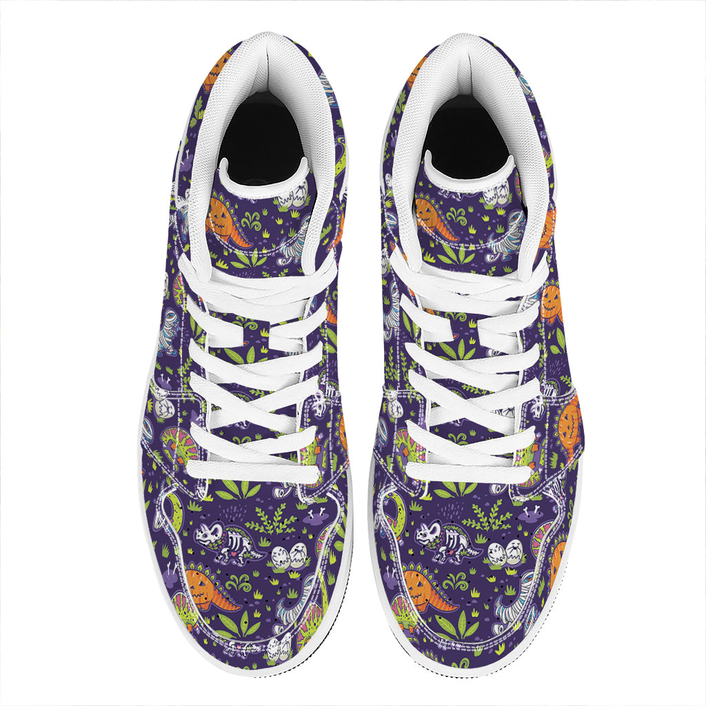 Cute Dino Halloween Pattern Print High Top Leather Sneakers