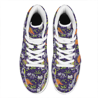 Cute Dino Halloween Pattern Print High Top Leather Sneakers