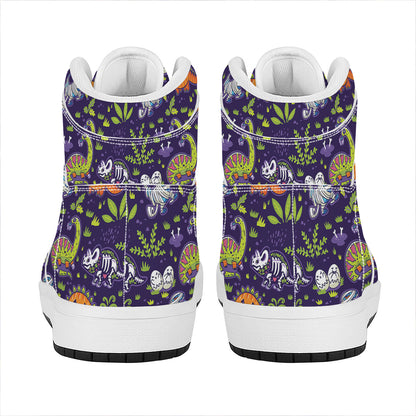 Cute Dino Halloween Pattern Print High Top Leather Sneakers