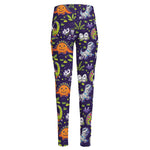 Cute Dino Halloween Pattern Print High-Waisted Pocket Leggings