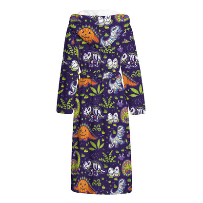 Cute Dino Halloween Pattern Print Hooded Bathrobe