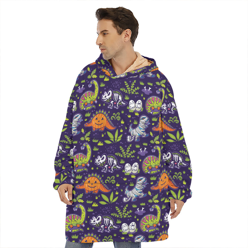 Cute Dino Halloween Pattern Print Hoodie Blanket