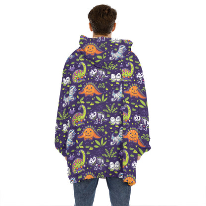 Cute Dino Halloween Pattern Print Hoodie Blanket