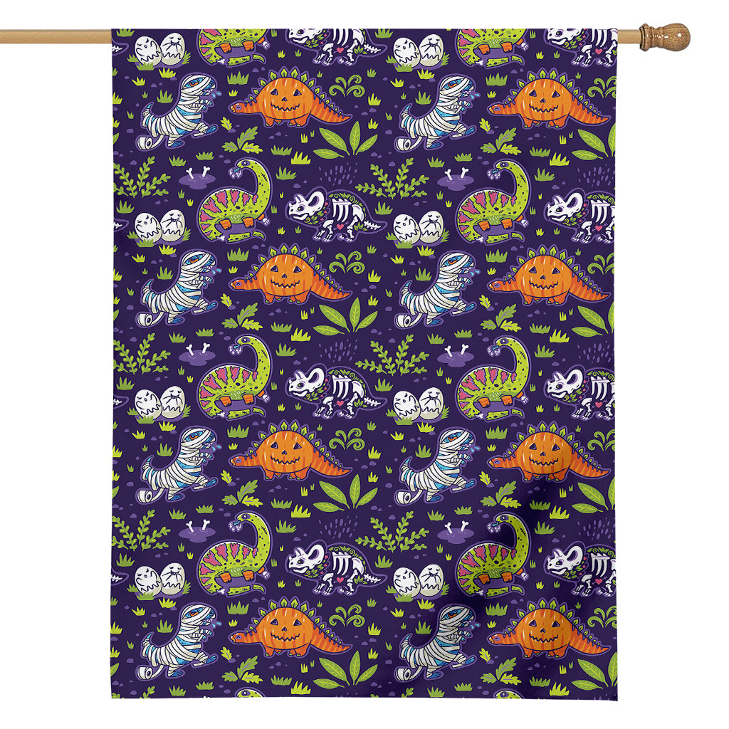 Cute Dino Halloween Pattern Print House Flag