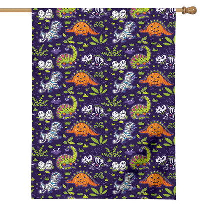 Cute Dino Halloween Pattern Print House Flag