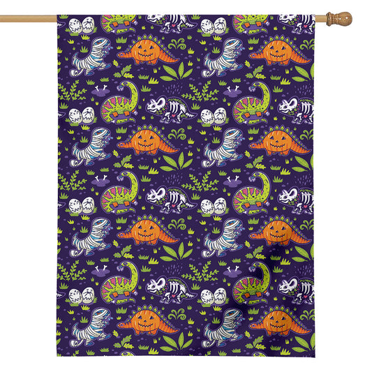 Cute Dino Halloween Pattern Print House Flag