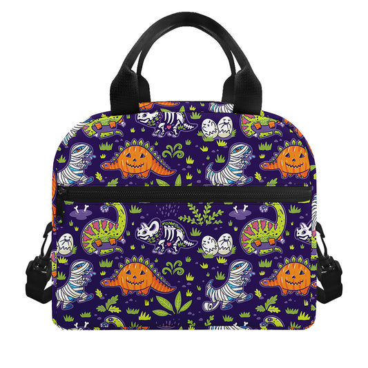 Cute Dino Halloween Pattern Print Insulated Lunch Bag